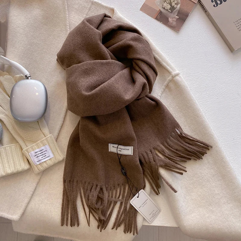 Solid Long Fringed Scarf