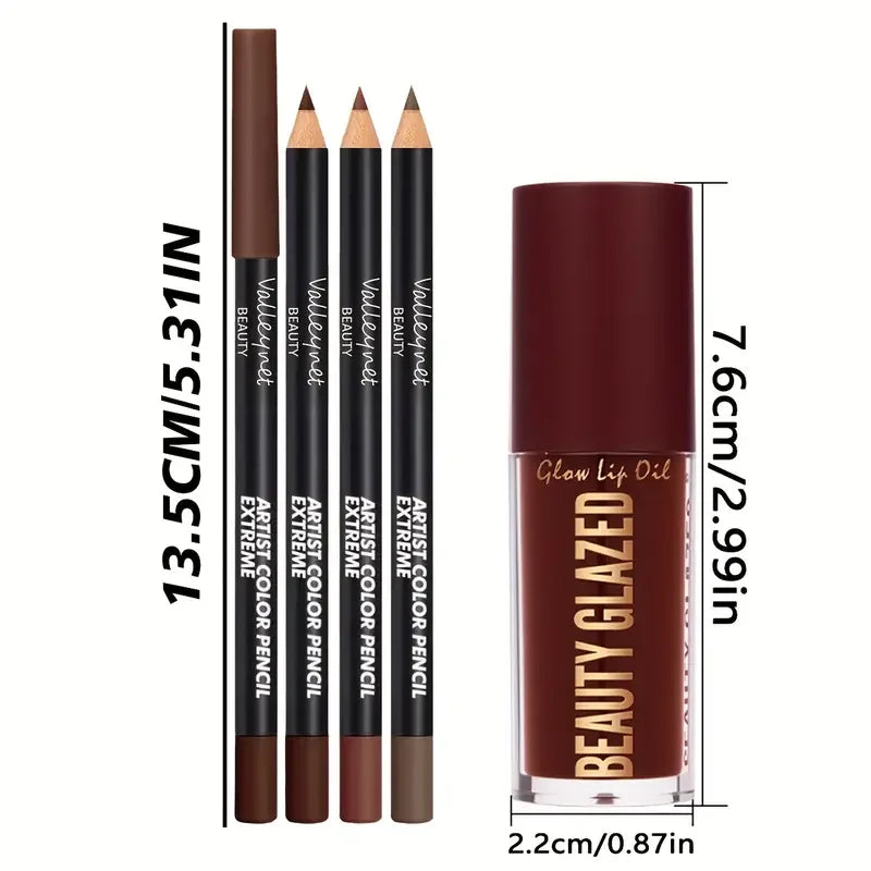 4-Piece Lip Kit – 3 Lip Liners + 1 Matte Gloss, Waterproof, Long-Lasting | 3 Sets