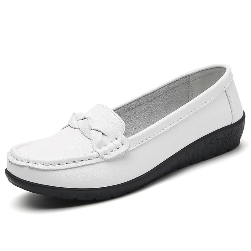 Women's Soft Leather Flat Shoes - Comfortable Casual Loafers