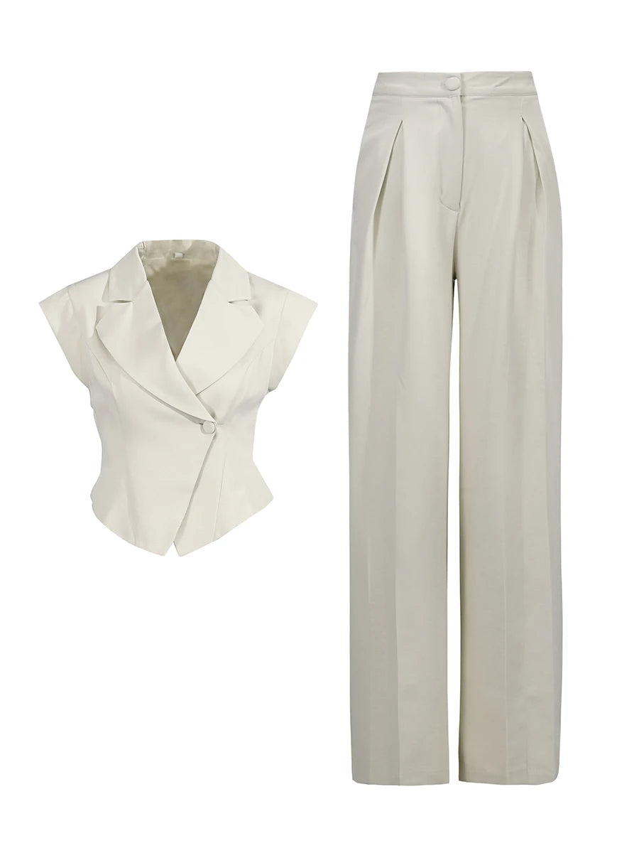 Ensemble 2 Pièces – Top Croisé et Pantalon Large à Taille Haute