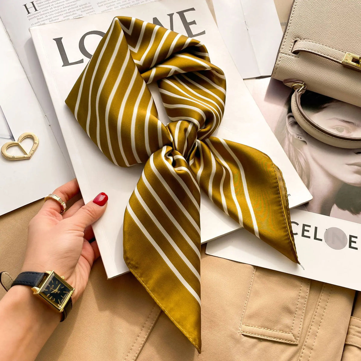 Printed satin square scarf – 70 × 70 cm