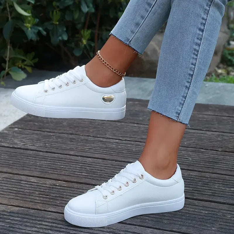 Baskets Femme en Cuir PU Ventilé – Style Sportif Décontracté, Sneakers Basses Slip-On
