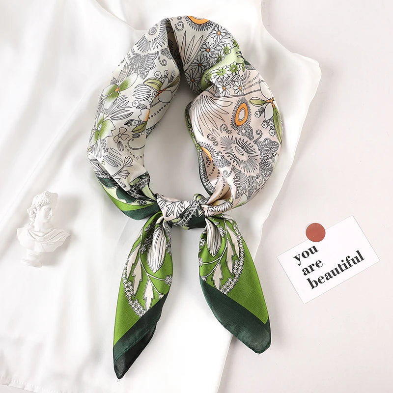 Women's Square Scarf – Luxury Satin Silk, Hair Ribbon, 70x70cm
