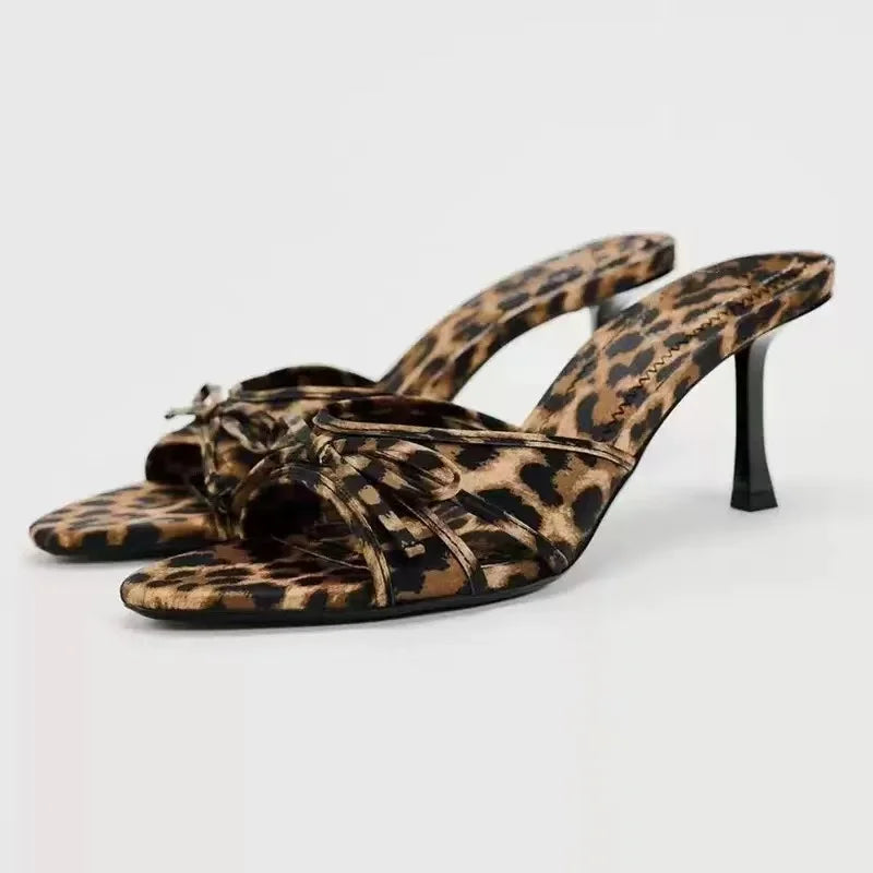 Stiletto Heeled Sandals with Bow - Summer