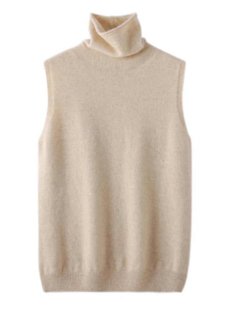 Pull Sans Manches à Col Roulé en Laine Mérinos