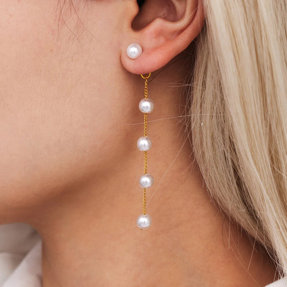 Boucles d'Oreilles Longues Pendantes – Acier Inoxydable Plaqué Or PVD, Style Élégant