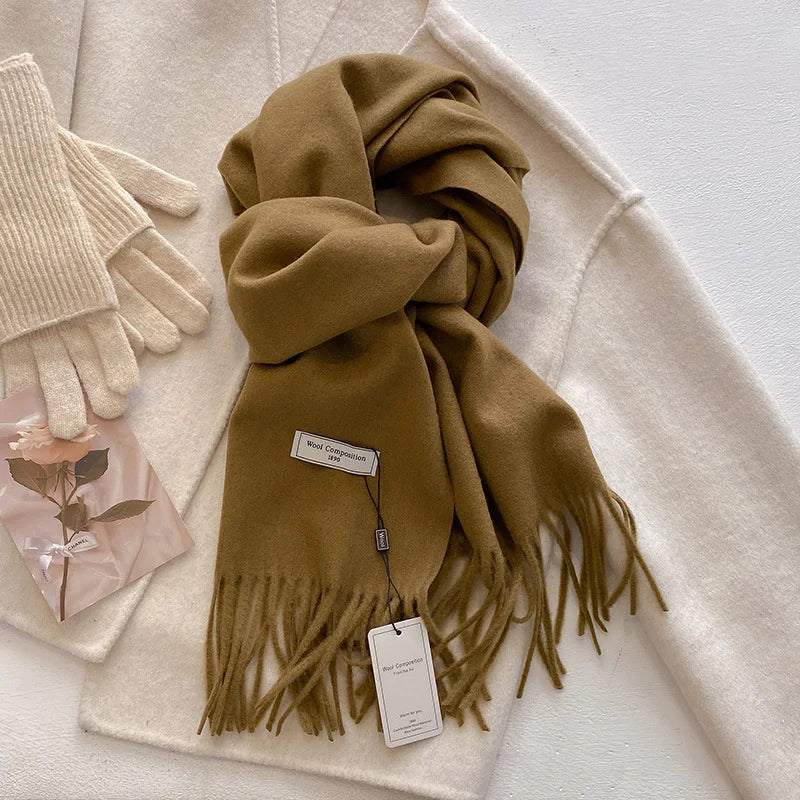 Solid Long Fringed Scarf