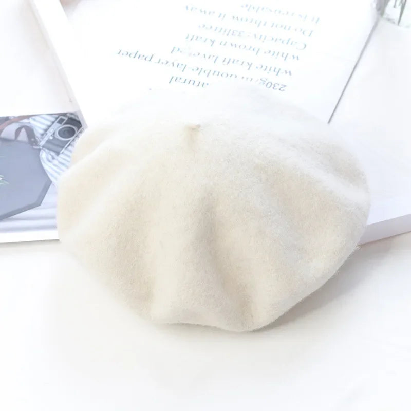 Béret uni en laine mélangée pour femme