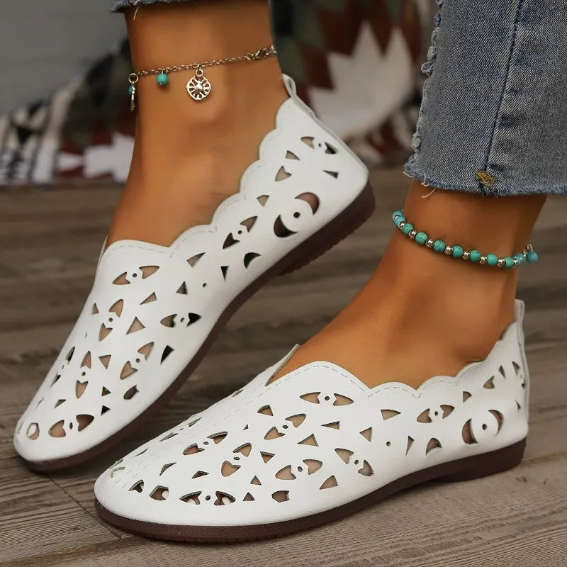 Chaussures Plates Femme en Cuir PU – Bout Pointu Ajouré, Style Mary Janes Élégant