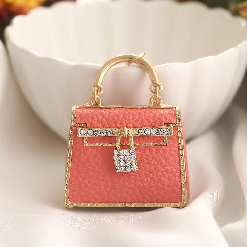 Porte-Clés Mini Sac À Main Femme en Cuir – Cristaux, Bijou Créatif, Cadeau