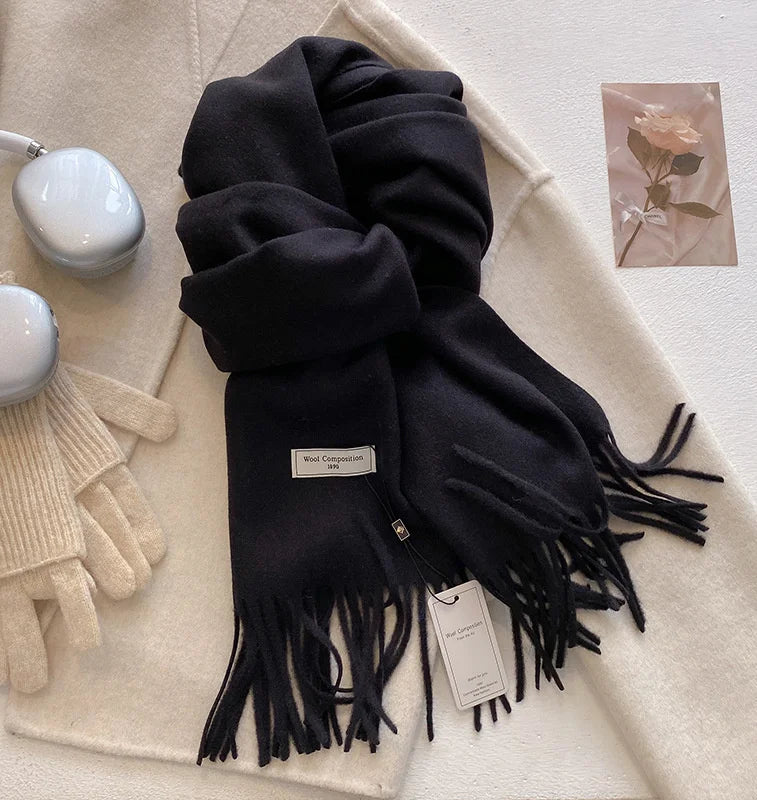 Solid Long Fringed Scarf
