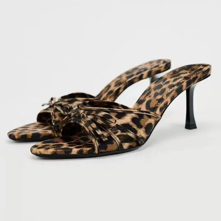 Stiletto Heeled Sandals with Bow - Summer