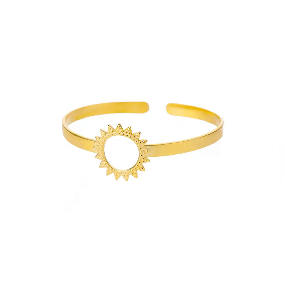 Bracelet Jonc Classique Texturé – Acier Inoxydable Doré, Ouvert, Pour Femme