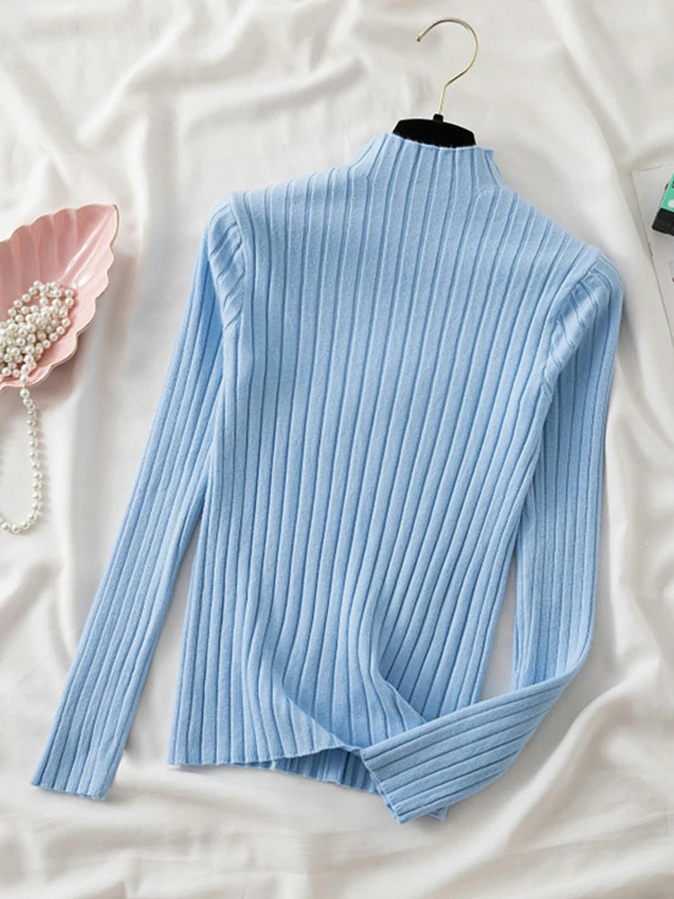 Fitted Ribbed Mock Neck Sweater