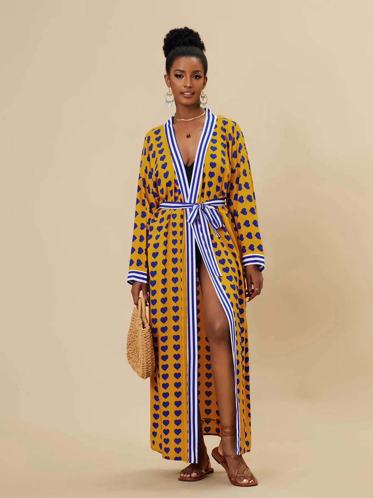 Cache-Maillot Robe Plage Kaftan – Manches Longues, Taille Unique, Style Bohème Été