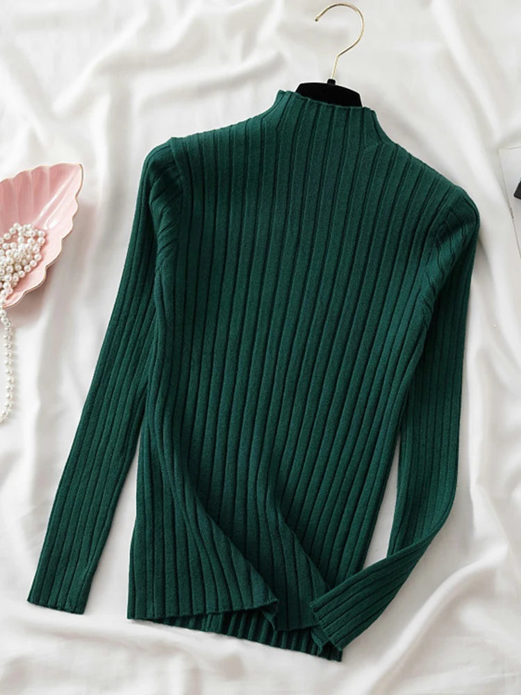 Fitted Ribbed Mock Neck Sweater