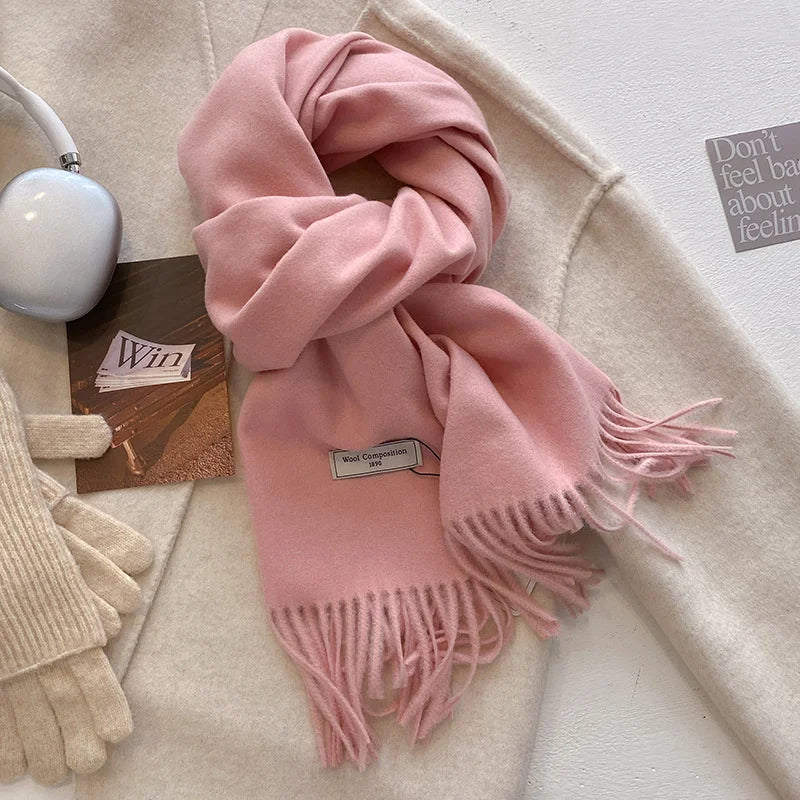 Solid Long Fringed Scarf