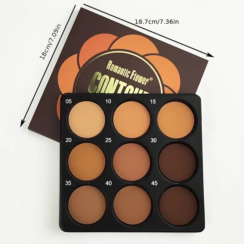 Palette Contour 9 Couleurs – Fond de Teint, Anti-Cernes, Contouring, Fixation, Fini Mat & Shimmer