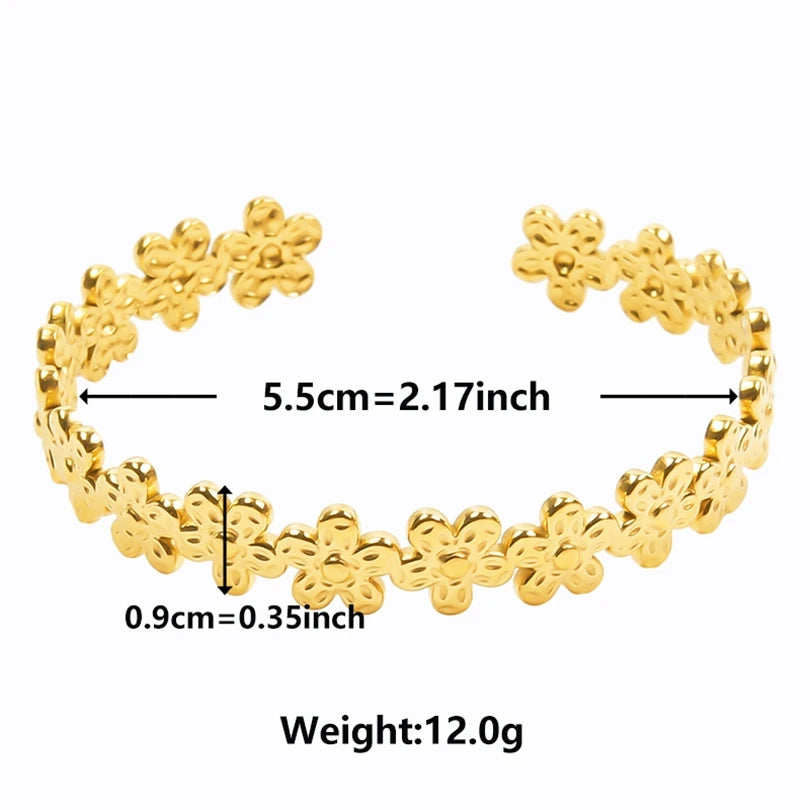 Textured Pattern Bracelet – Flower, Heart or Snake, Gold Stainless Steel, For Women