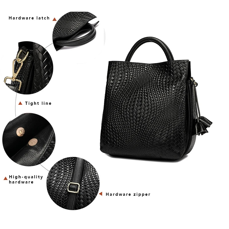 Sac à main en cuir de vache tressé luxueux pour femme - Style casual chic polyvalent