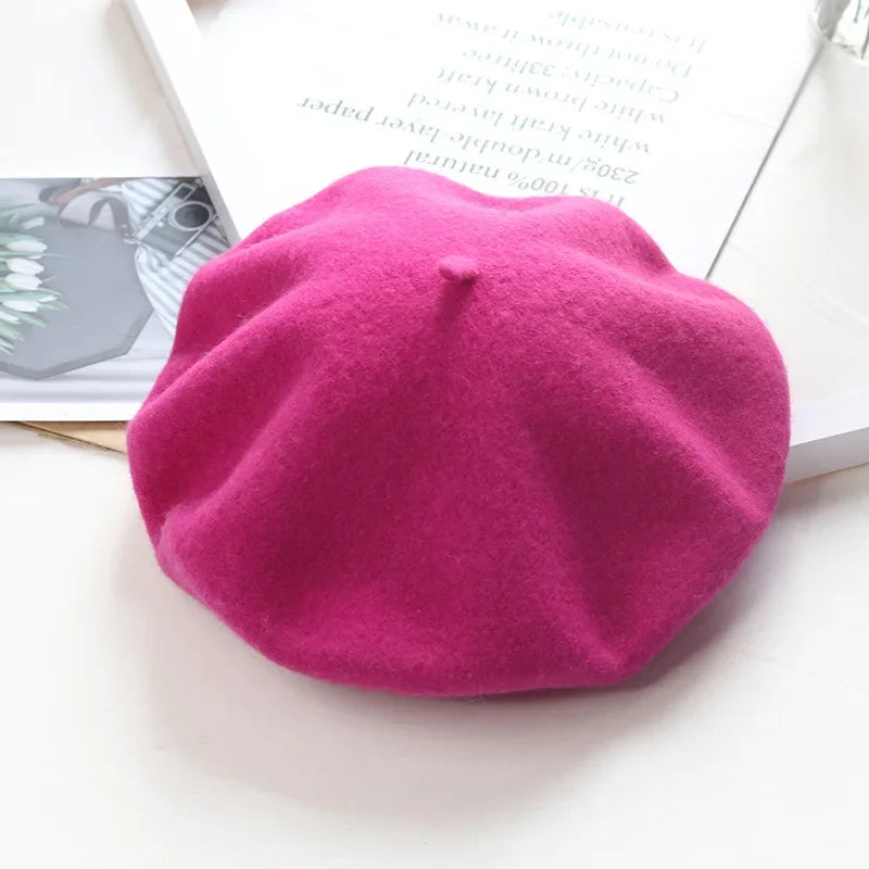 Béret uni en laine mélangée pour femme