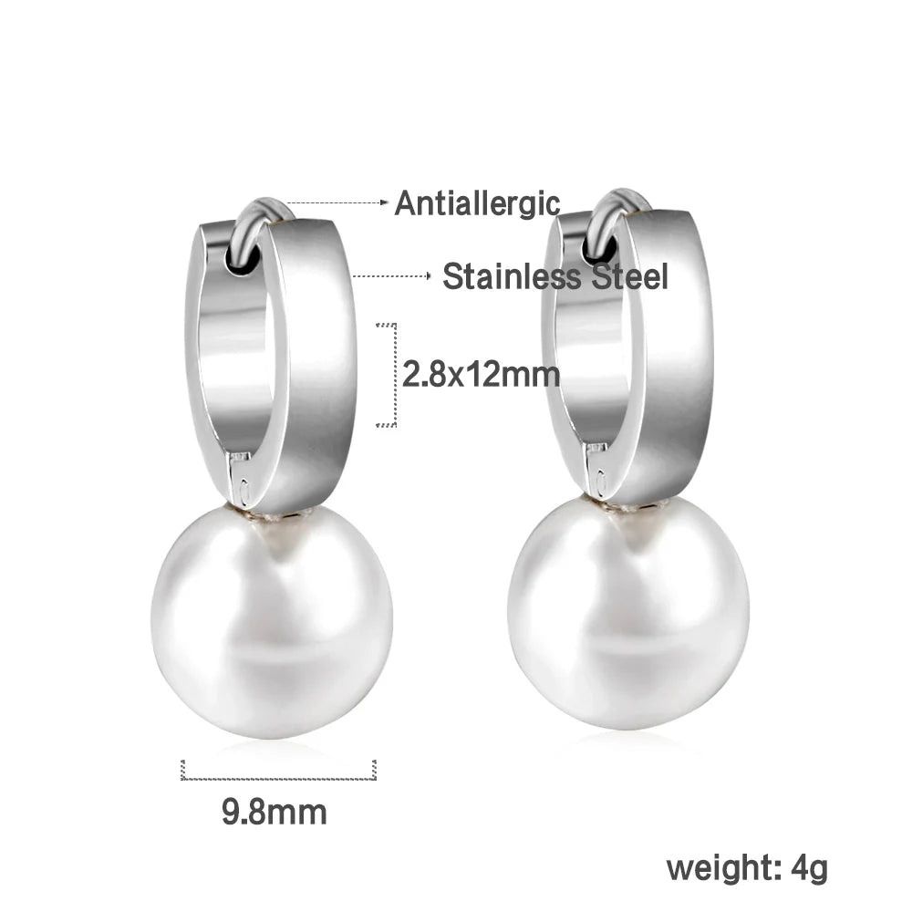 Boucles d'Oreilles Créoles Perle Simulée – Acier Inoxydable Plaqué Or 24K, Style Tendance
