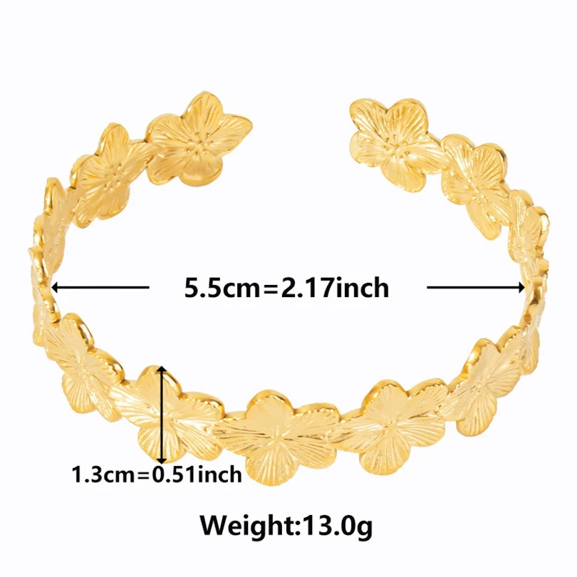 Textured Pattern Bracelet – Flower, Heart or Snake, Gold Stainless Steel, For Women