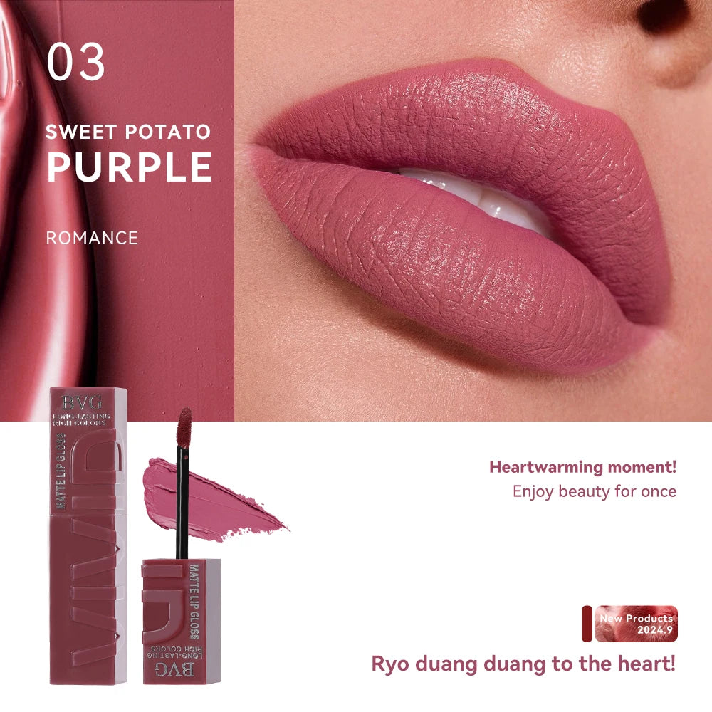 Rouge à Lèvres Liquide Mat Longue Tenue – Non Gras, Non Décolorant, Teintes Chaudes | 6 Couleurs | BVG