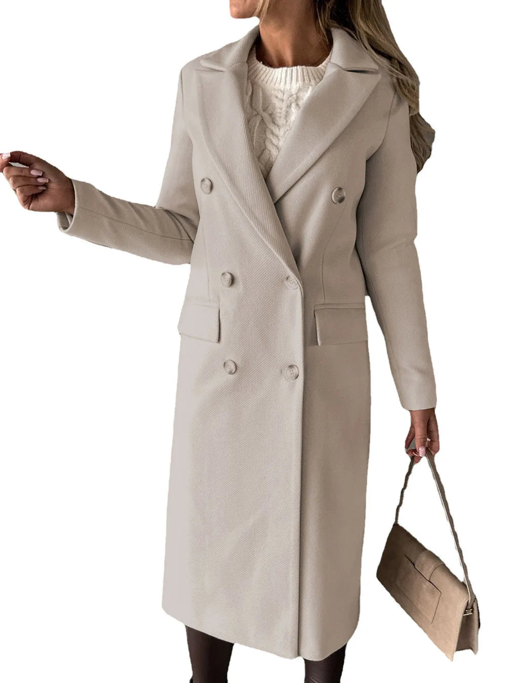 Manteau à double boutonnage et col à revers