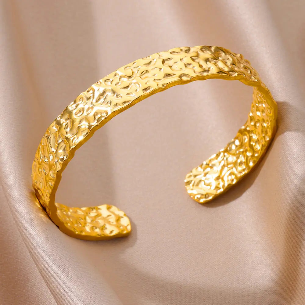 Bracelet Manchette Luxe Doré – Acier Inoxydable, Multicolore, Mariage & Saint-Valentin, Pour Femme
