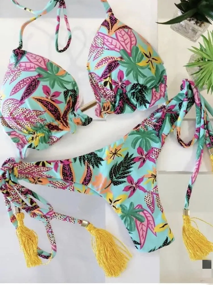 Women's Printed Push-Up Bandage Bikini – Low-Waisted, Brazilian Style, Beach Swimsuit