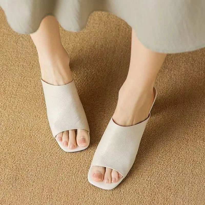 Women's Faux Leather Mules – High Block Heel, Open Toe, Chic Evening Style