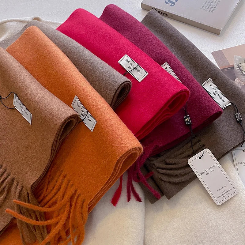 Solid Long Fringed Scarf