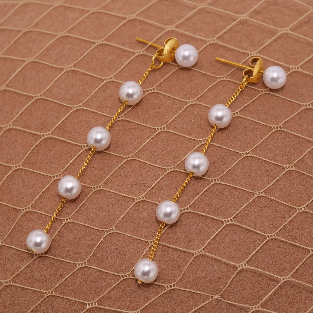 Boucles d'Oreilles Longues Pendantes – Acier Inoxydable Plaqué Or PVD, Style Élégant
