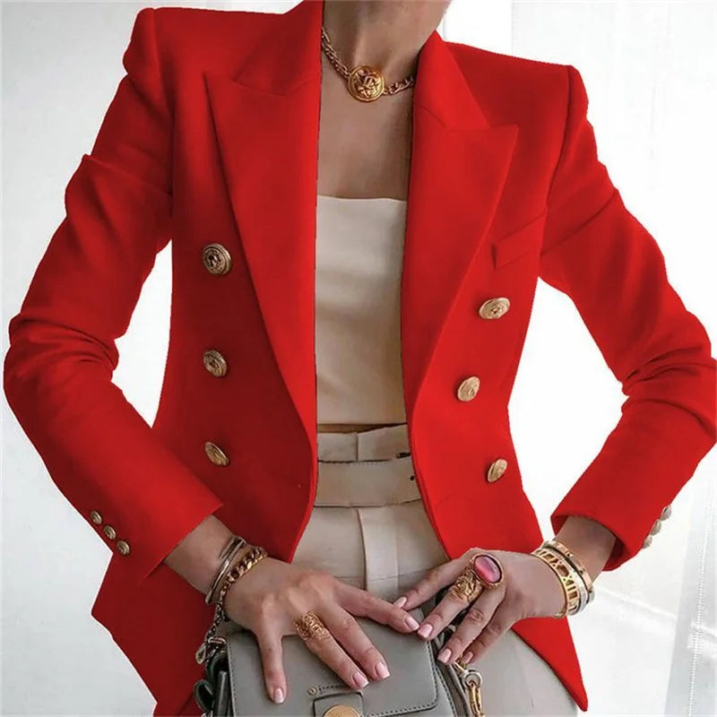 Blazer à Double Boutonnage et Boutons Dorés