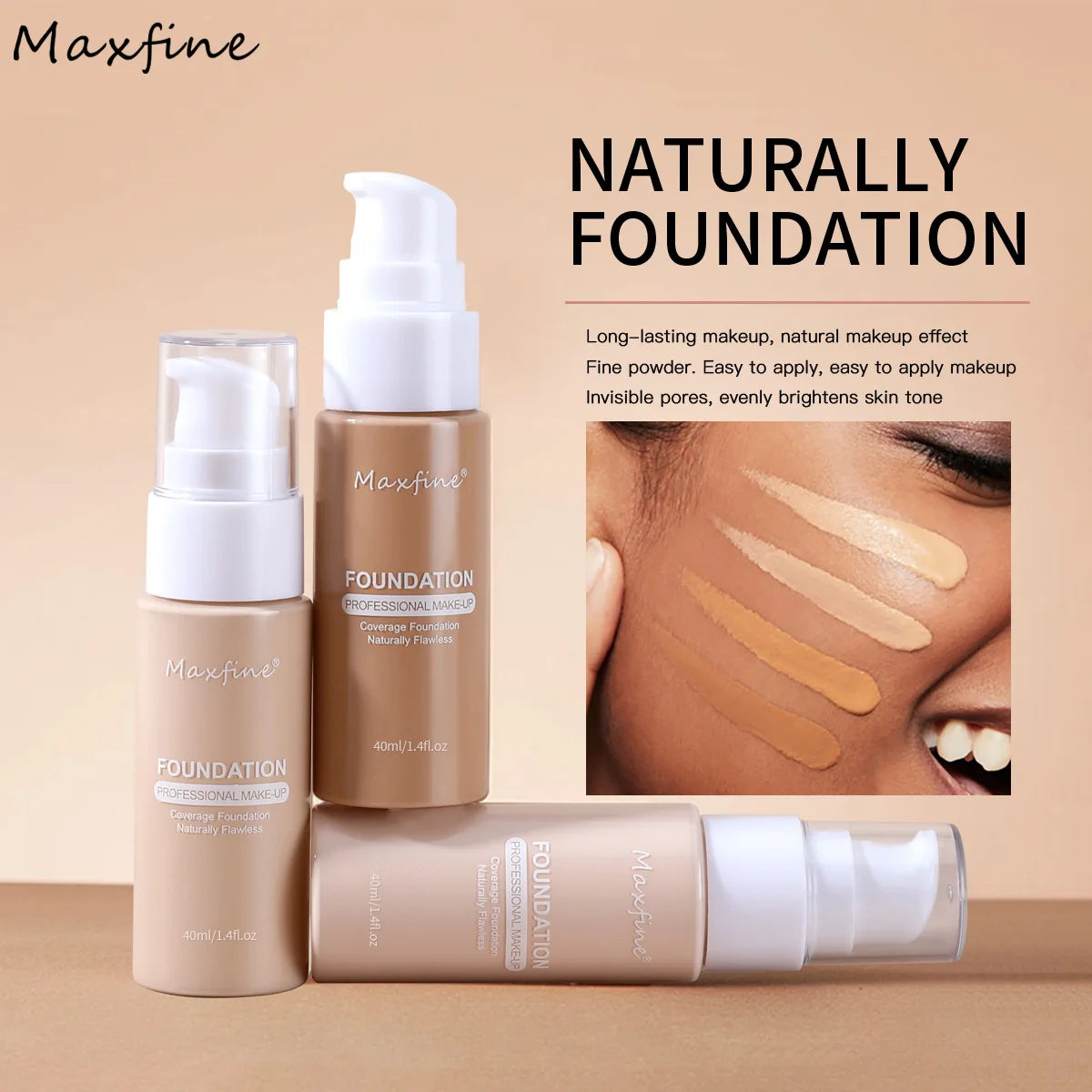 Liquid Cream Foundation – Moisturizing, Full Coverage, Waterproof, Long-Wear, 12 Shades