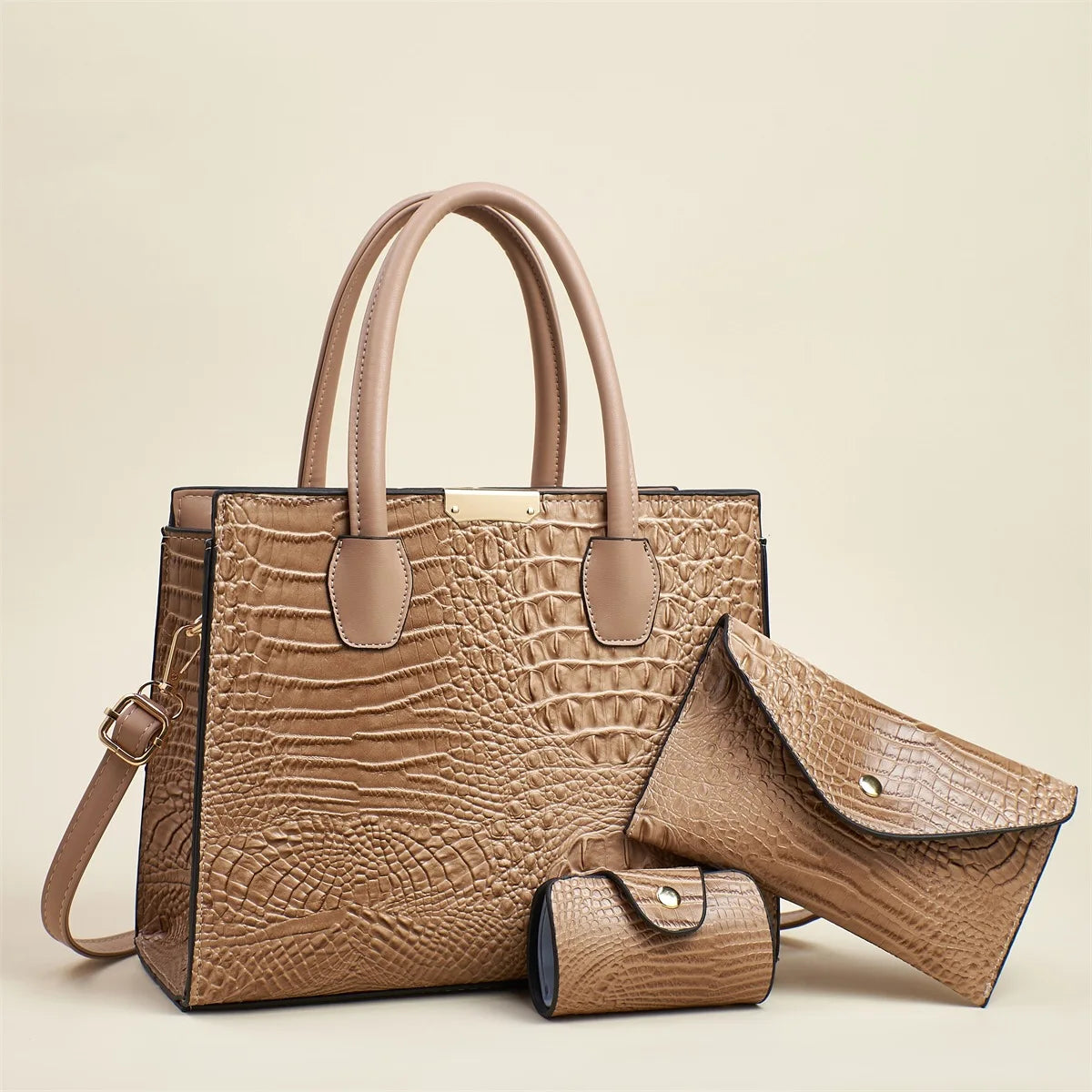 Ensemble Sac à Main pour Femme - Effet Crocodile, 3 Pièces