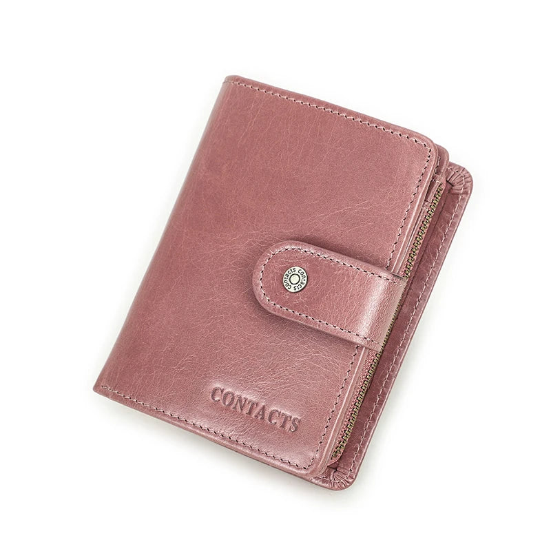 Genuine Leather Women's Wallet – RFID Blocking, 9 Card Slots, Photo Holder
