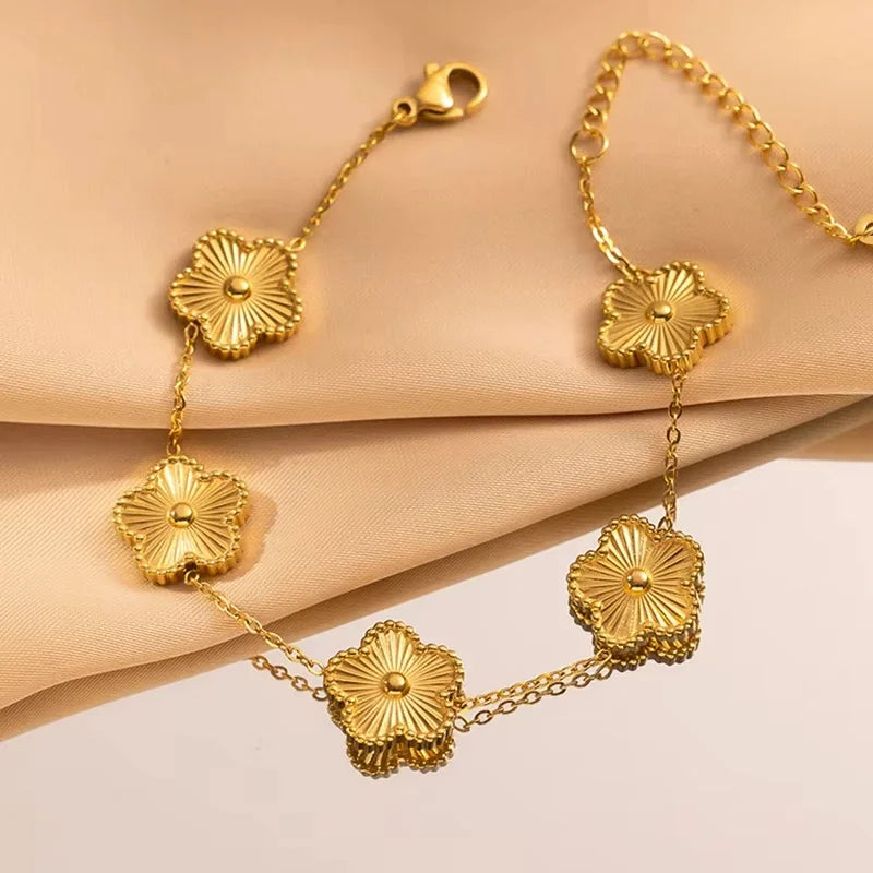 Bracelet Trèfle Porte-Bonheur – Acier Inoxydable Plaqué Or 18K, Ajustable, Multicolore, Pour Femme