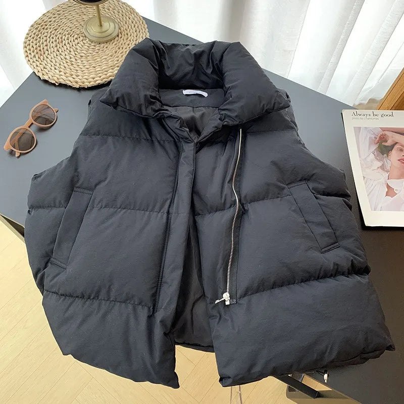 Women's adjustable waist sleeveless padded coat