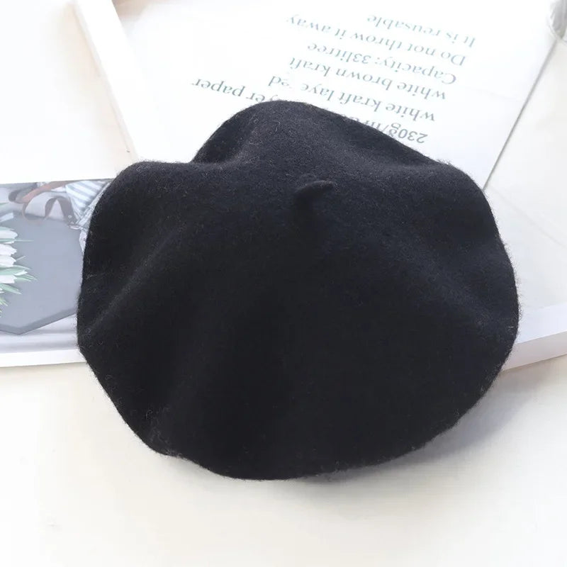 Béret uni en laine mélangée pour femme