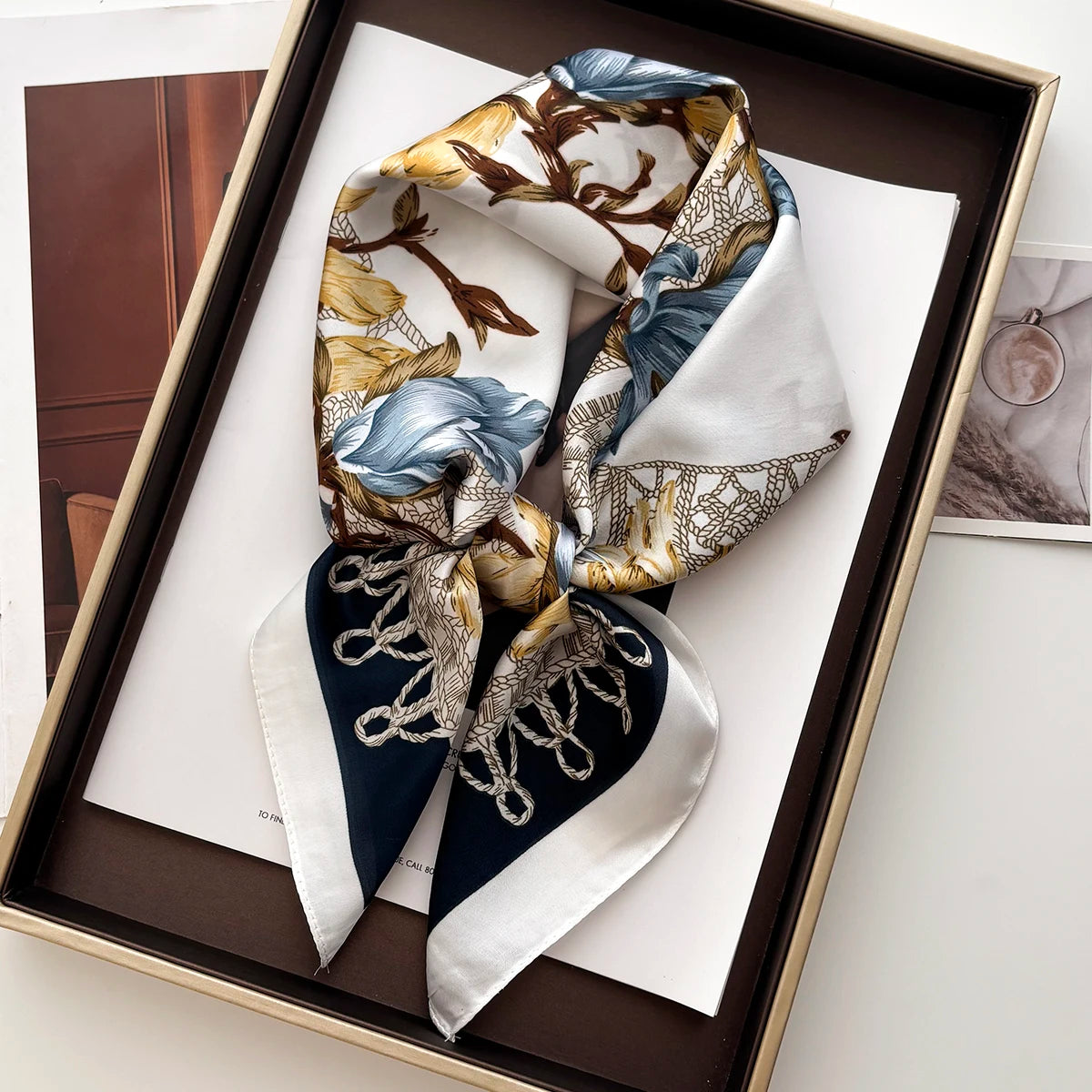 Women's Printed Square Scarf – Luxury Satin, Elegant Headband, 70x70cm