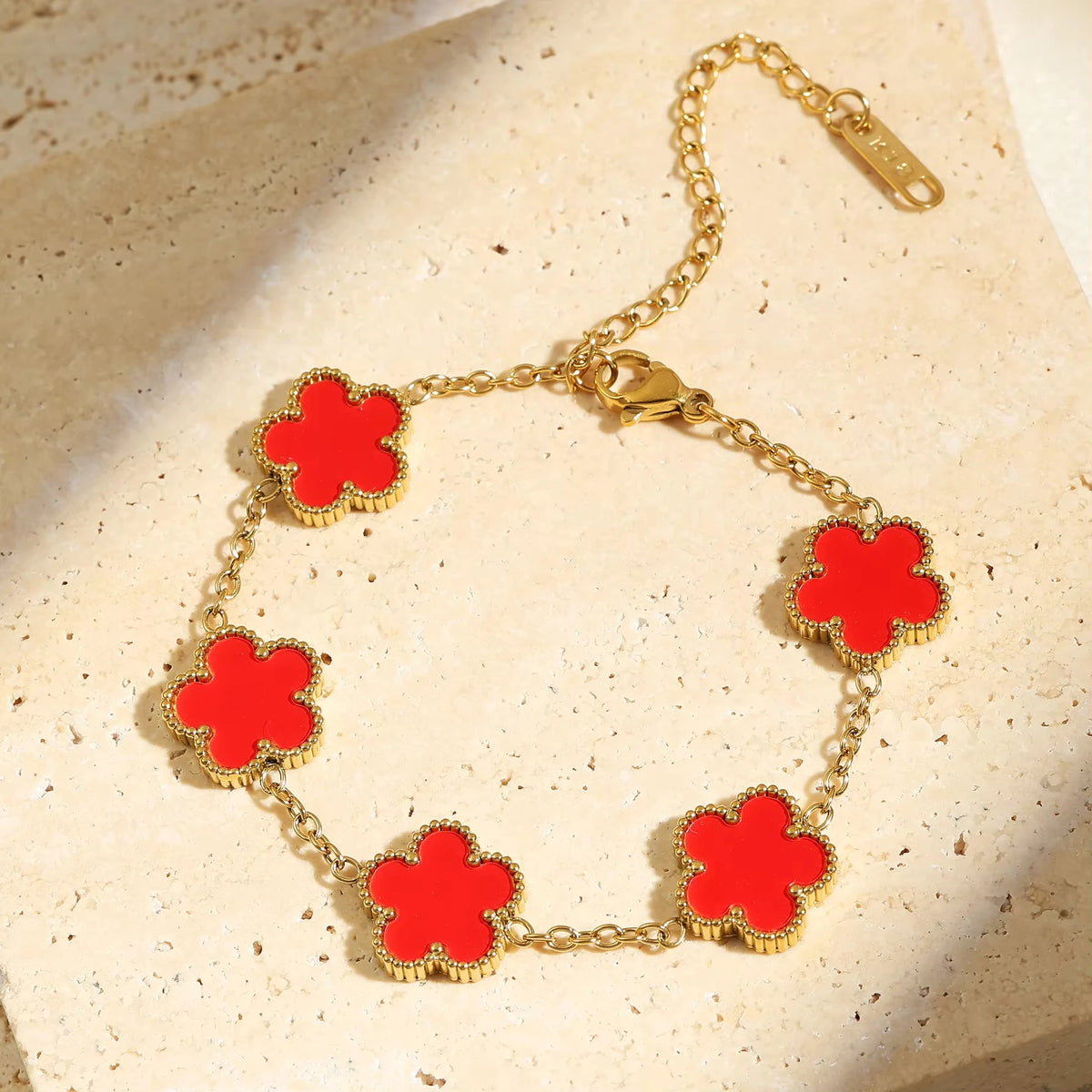 Bracelet Trèfle Porte-Bonheur – Acier Inoxydable Plaqué Or 18K, Ajustable, Multicolore, Pour Femme