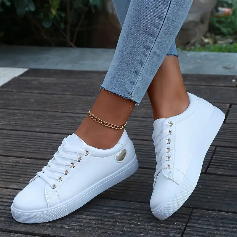 Baskets Femme en Cuir PU Ventilé – Style Sportif Décontracté, Sneakers Basses Slip-On