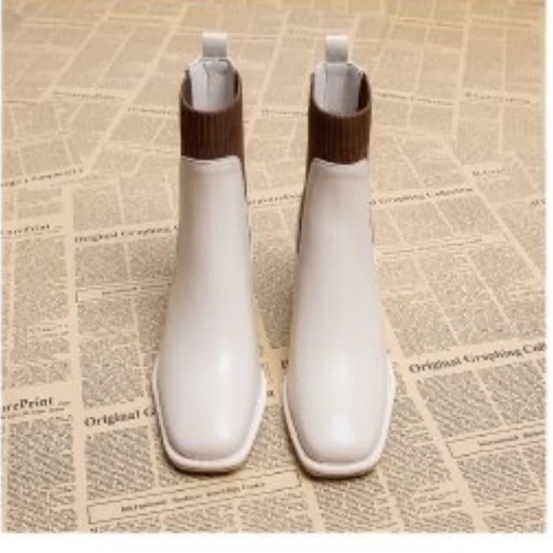 Block-Heel Ribbed Ankle Boots