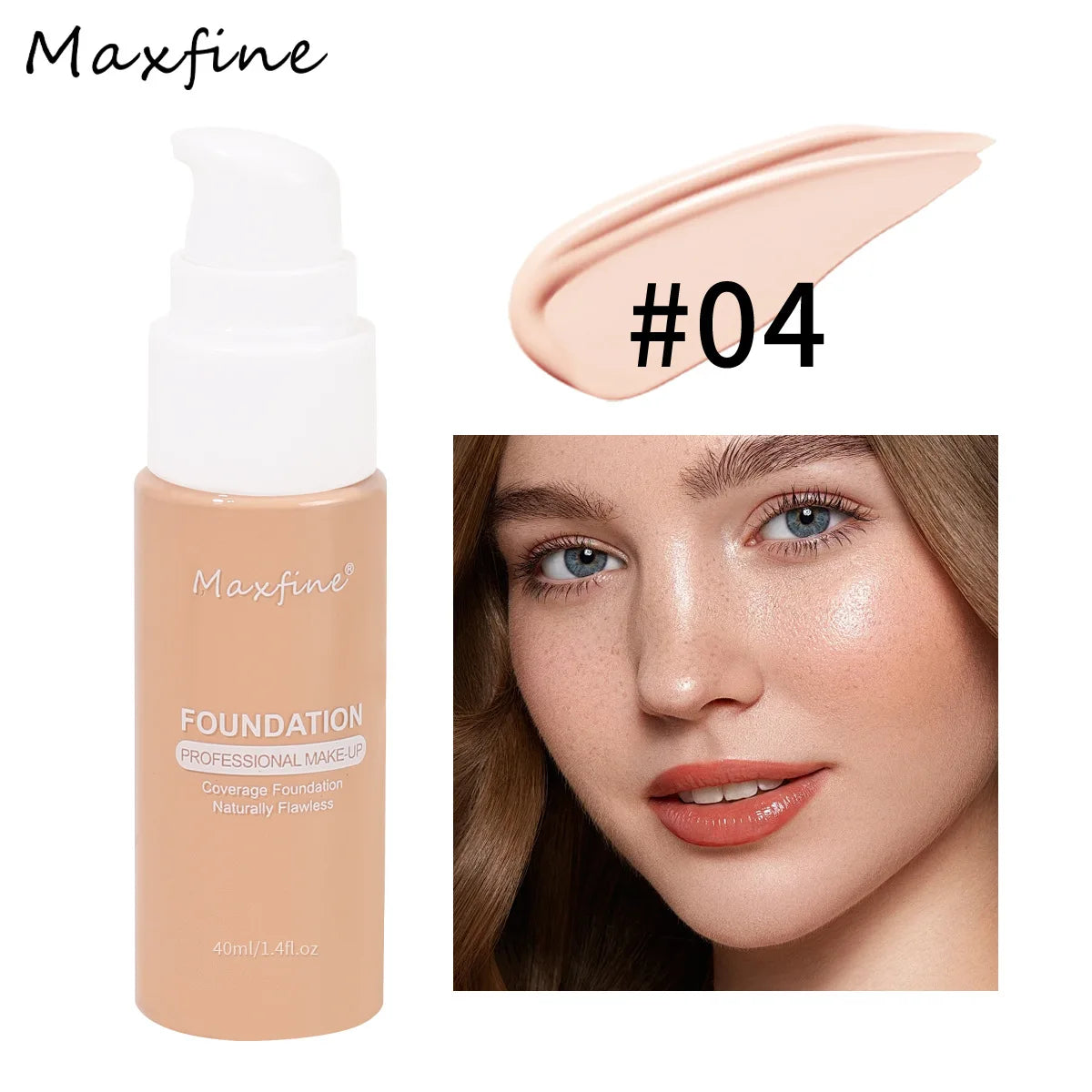 Liquid Cream Foundation – Moisturizing, Full Coverage, Waterproof, Long-Wear, 12 Shades