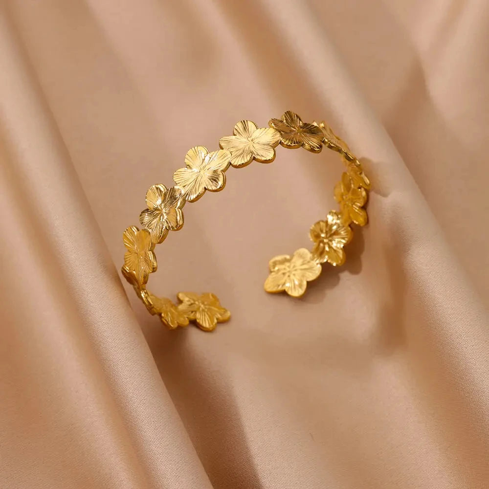 Bracelet Jonc Classique Texturé – Acier Inoxydable Doré, Ouvert, Pour Femme