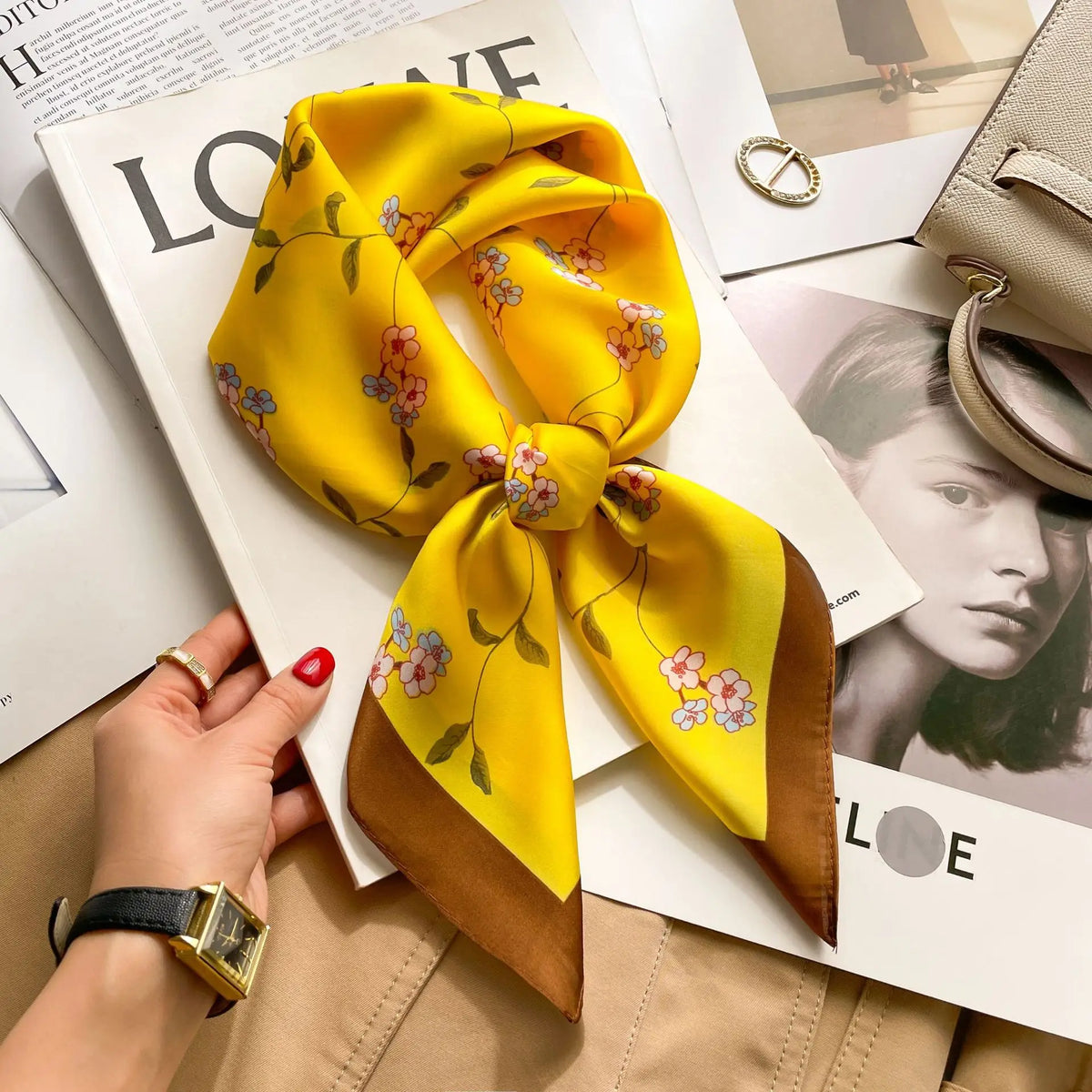 Printed satin square scarf – 70 × 70 cm