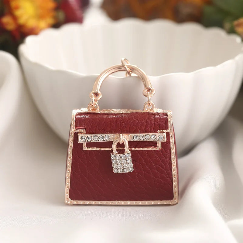 Porte-Clés Mini Sac À Main Femme en Cuir – Cristaux, Bijou Créatif, Cadeau