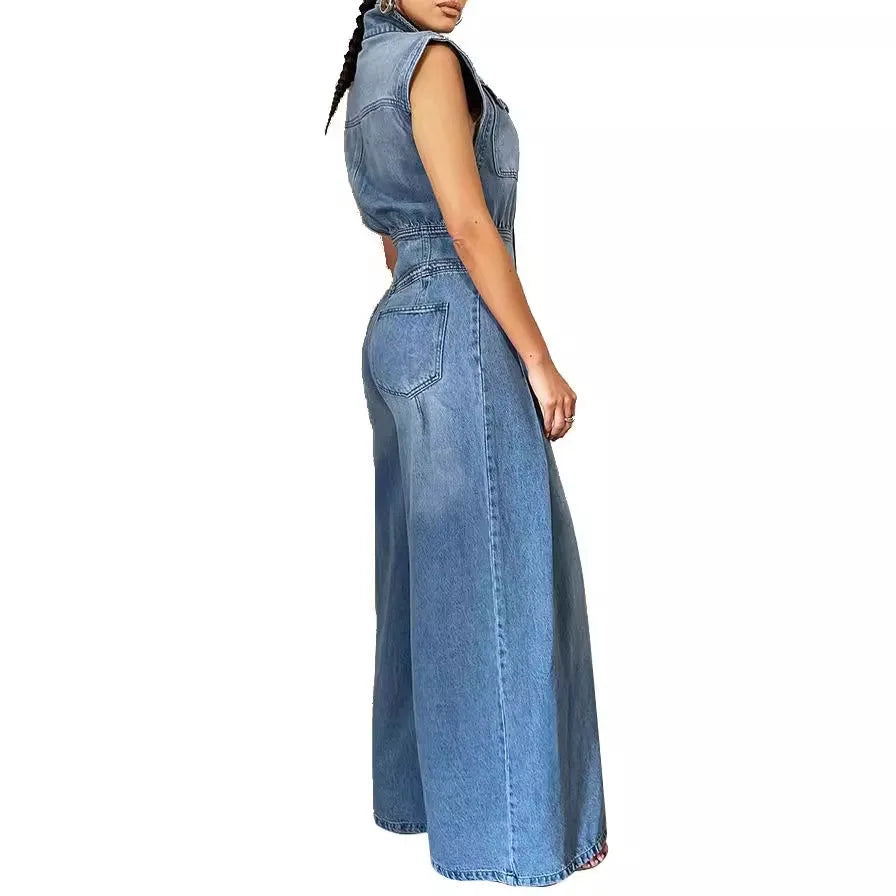 Combinaison Sans Manches Femme – Jean Lavé, Col Revers, Taille Haute, Jambes Larges